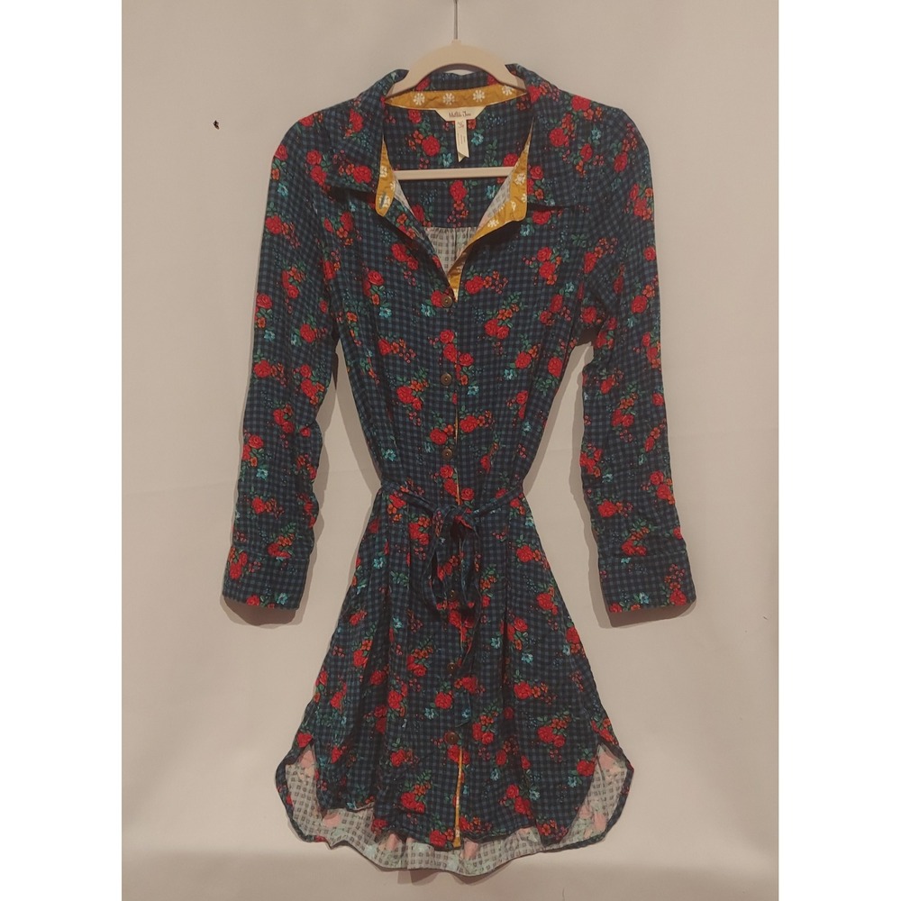 Matilda Jane Womens Floral on Gingham Button Up Fa La La Dress Size Medium